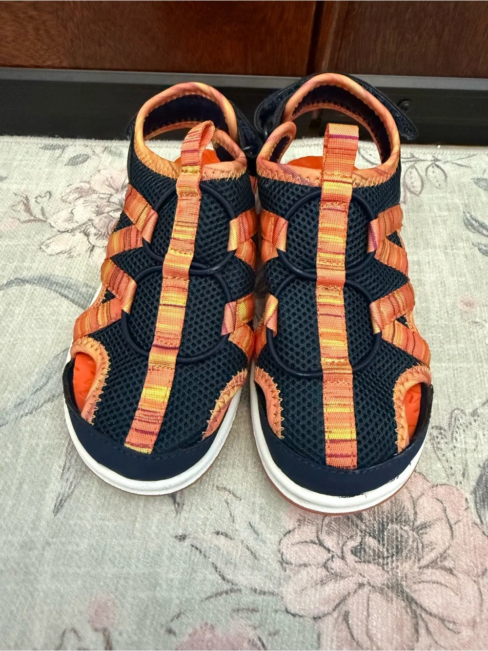 Lands' End Kids Navy Sandals with Bright Orange Straps